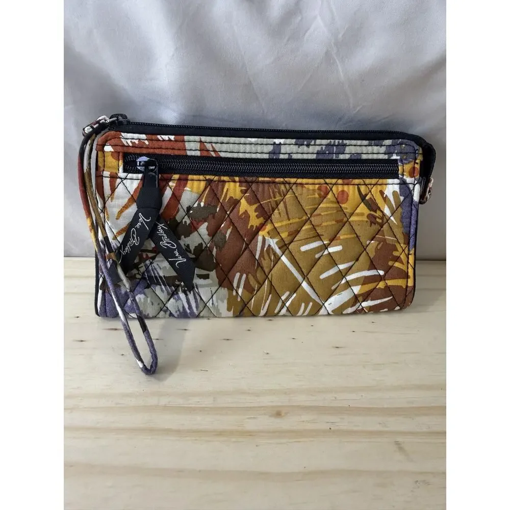 Vera Bradley Painted Feathers Quilted Wristlet Wallet Front Zip